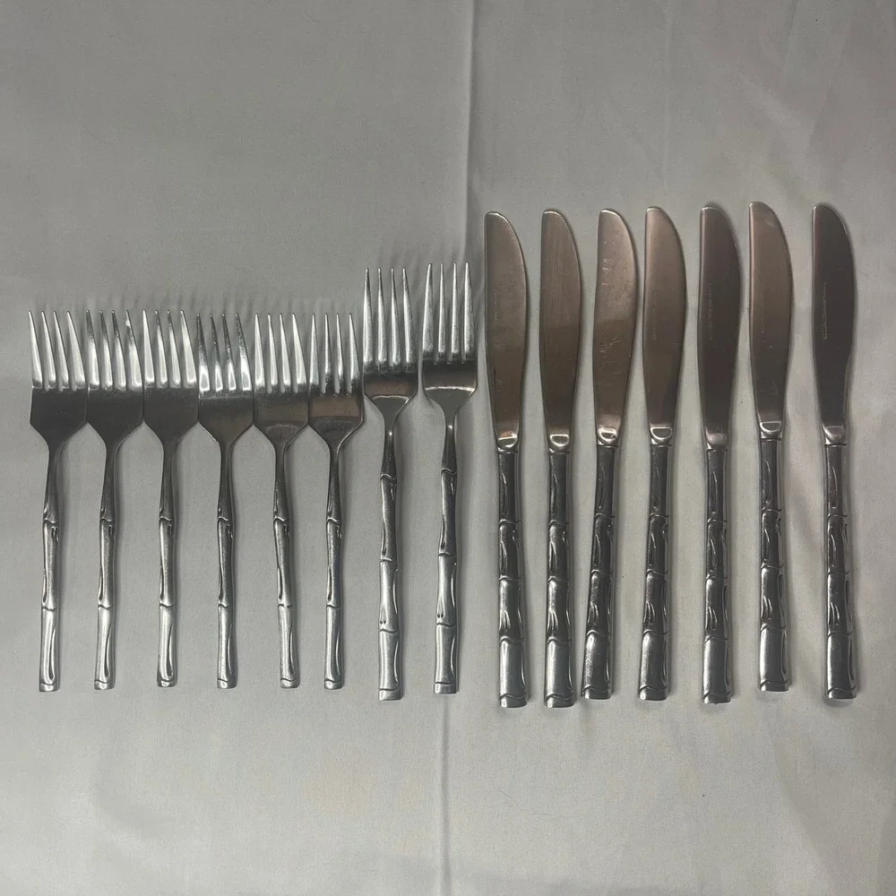Vintage Bamboo Stainless Steel Flatware Set Mixed Lot made in Korea‎